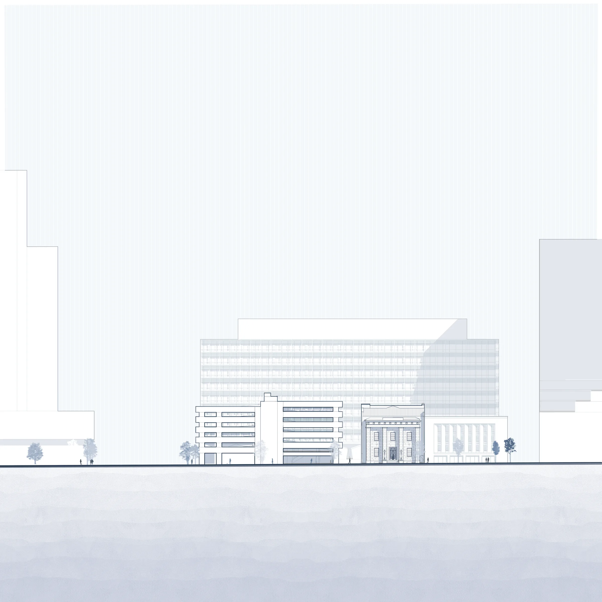 Landscape section across 7th Avenue (north–south) before the architectural intervention