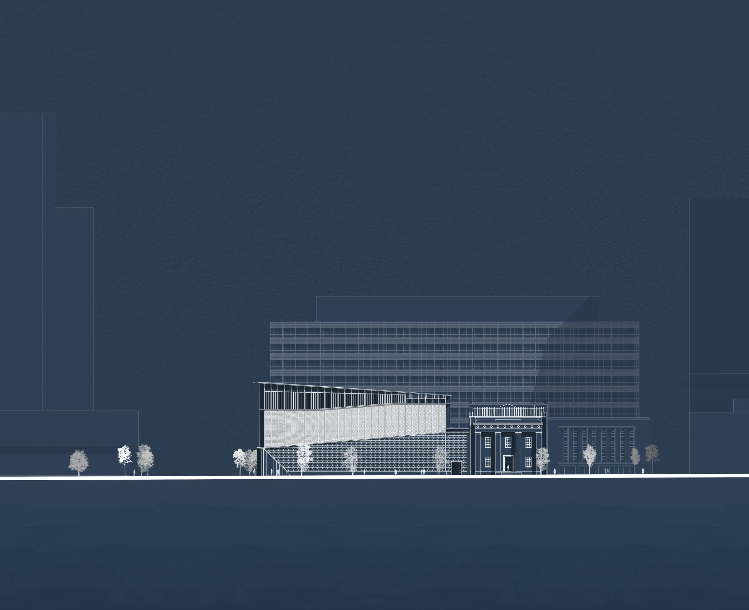 Landscape section across 7th Avenue (north–south) after the architectural intervention