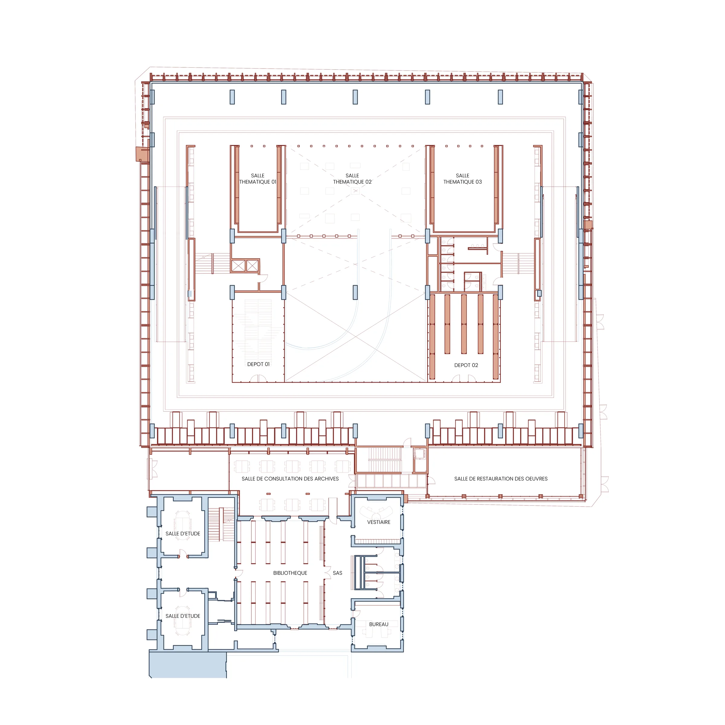 Plan of the Lyceum's second level and levels 1N/1S of the repurposed car park