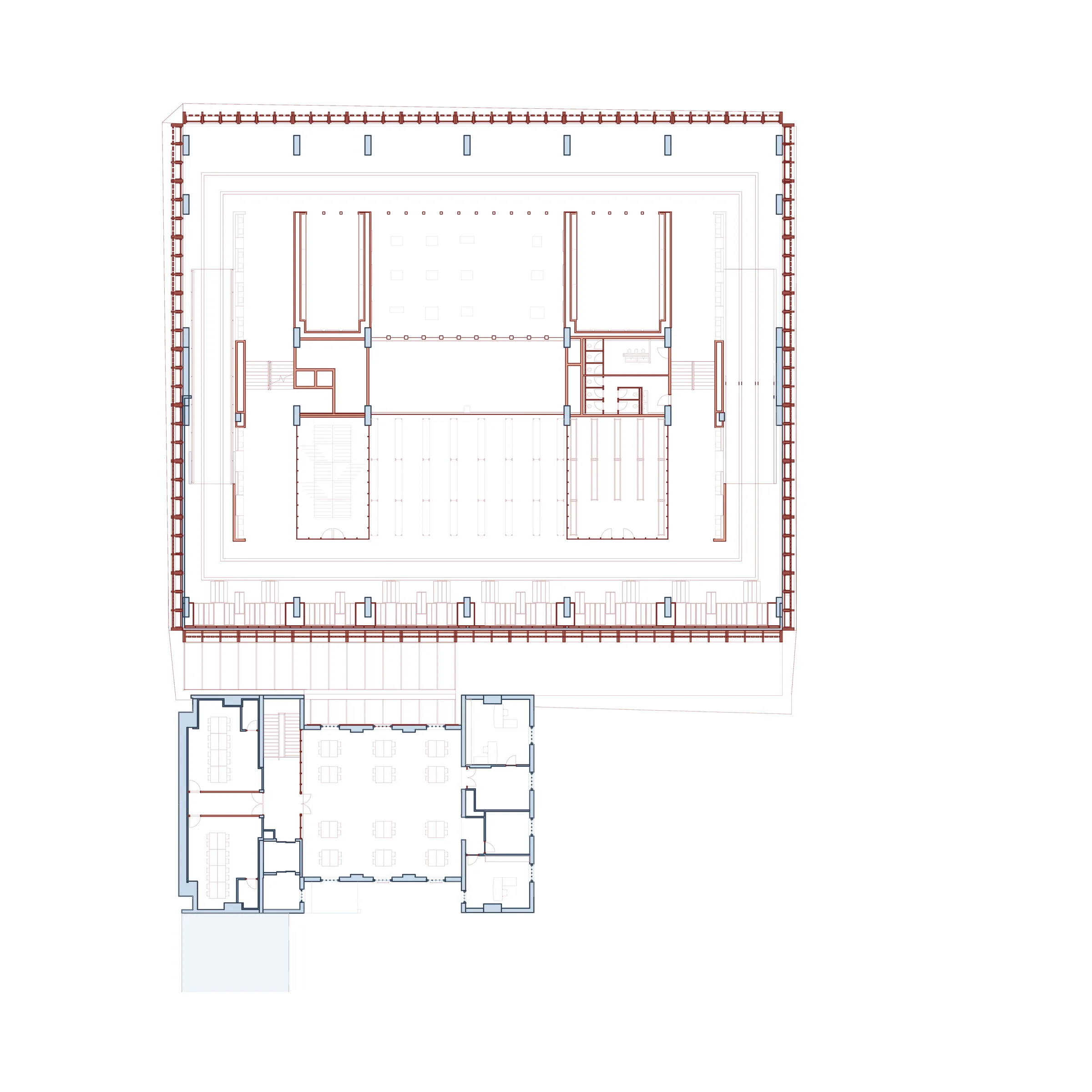 Plan of the Lyceum's third level and levels 3N/3S of the repurposed car park