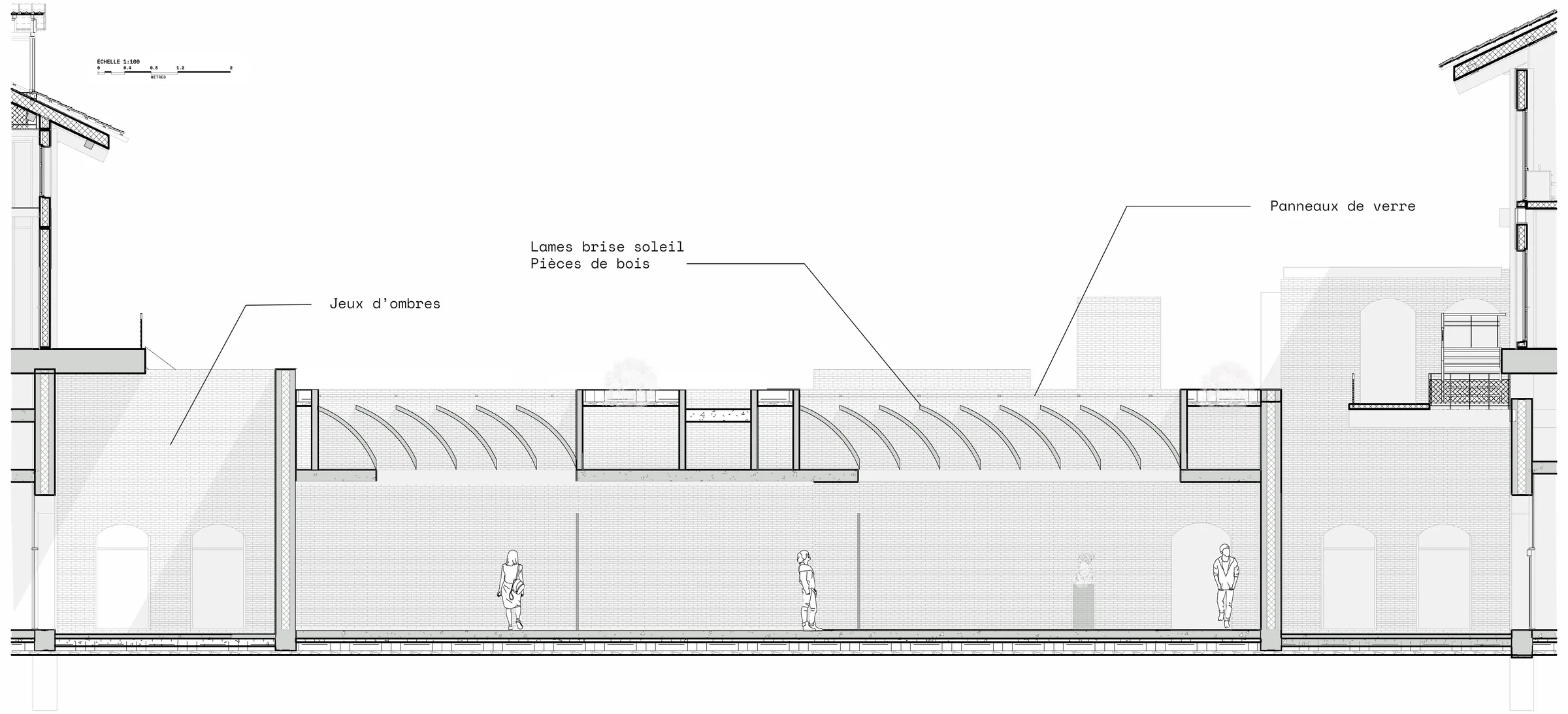 Longitudinal section through the ground-floor exhibition spaces