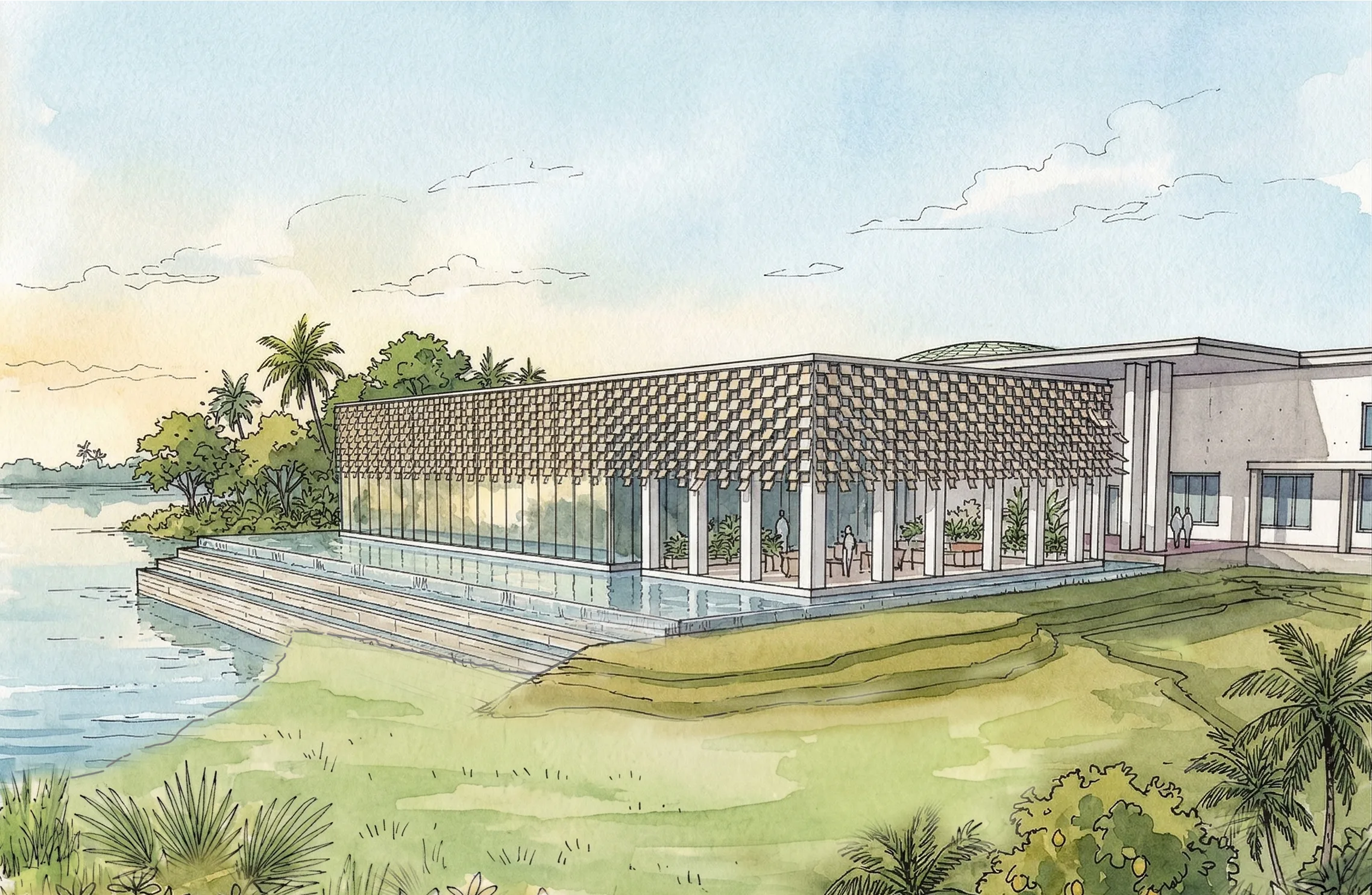 Watercolour — view from the gardens, option A
